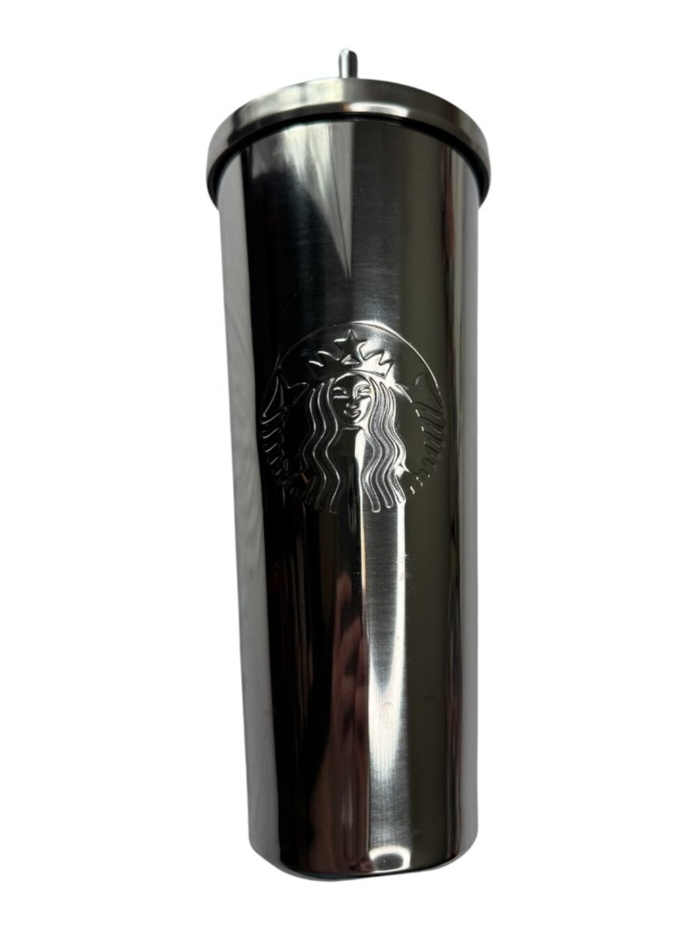 Starbucks Tall Cold Cup Silver Metallic Mirror.  With Lid.  Corkcicle Straw